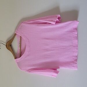 Paradise Shores Pink 3/4 Sleeve Cotton/Linen Gauze Boxy Tee Size Medium